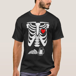 Camiseta Skeleton Halloween Beer Pizza Casal de Gravidez