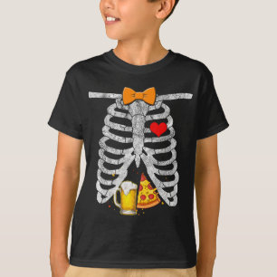 Camiseta Skeleton Halloween Beer Pizza Engraçado Golpe de G