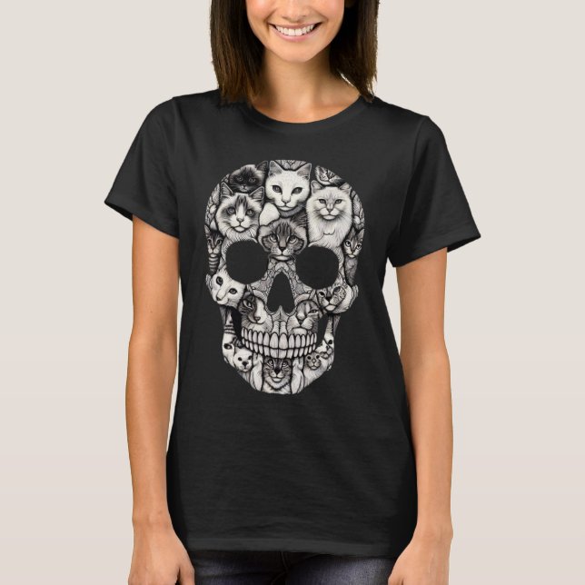 Camiseta Skeleton Halloween Costume Skull Cat (Frente)