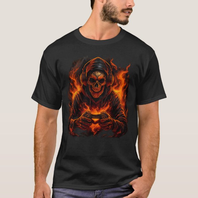 Camiseta Skeleton Halloween Skull Gamer Spooky Pumpkin game (Frente)
