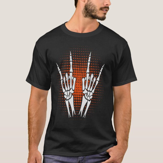 Camiseta Skeleton Hand Devil Horns Rock Gesture (Frente)