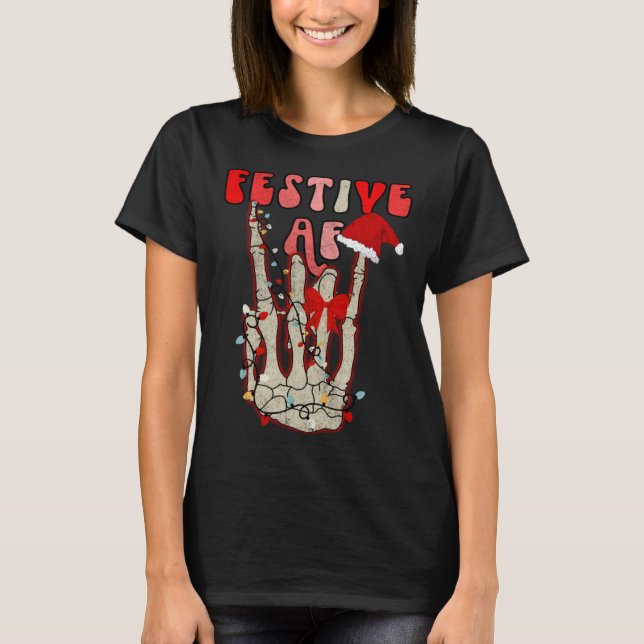 Camiseta Skeleton Hand Festive AF Christmas Graphic (Frente)