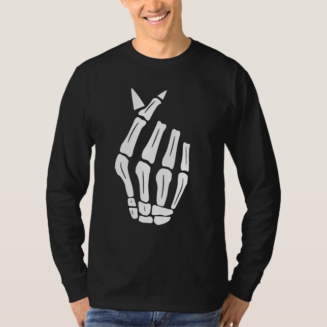 Camiseta Skeleton Hand Finger Heart Sign  Halloween (Frente)