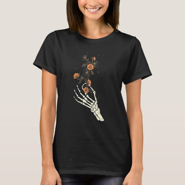 Camiseta Skeleton Hand flower mushroom Love Costume Men Wom (Frente)