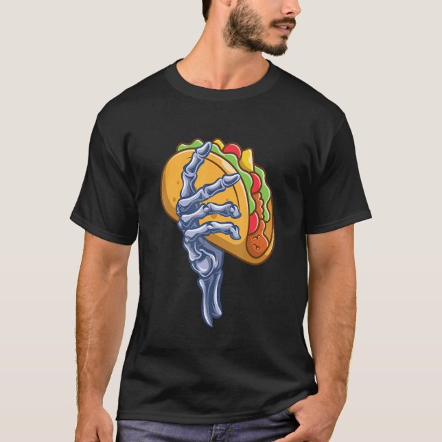 Camiseta Skeleton Hand Holding Taco Dia de Los Muertos Hall (Frente)