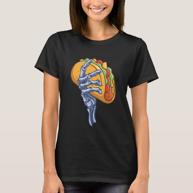 Camiseta Skeleton Hand Holding Taco Dia de Los Muertos Hall (Frente)