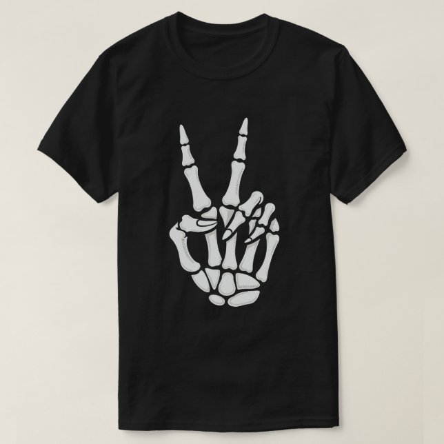 Camiseta Skeleton Hand Peace Sign Cool Halloween (Frente do Design)
