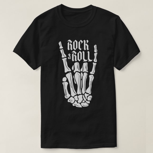Camiseta Skeleton Hand Rock and Roll (Frente do Design)
