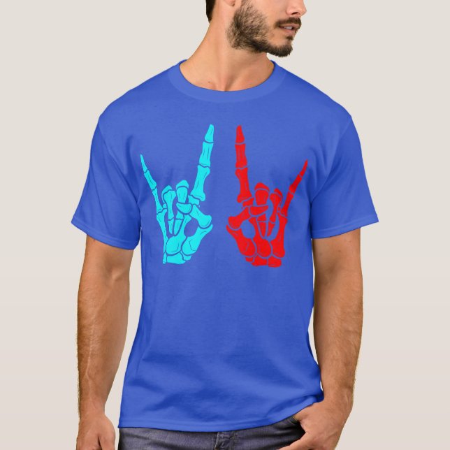 Camiseta Skeleton Hands Rock Sign Music Lovers Halloween gi (Frente)