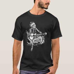 Camiseta Skeleton Head Tocando Rock Acústico Em Seu Violão