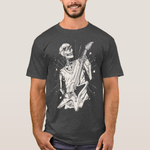 Camiseta Skeleton Head Tocando Rock Acústico Em Seu Violão