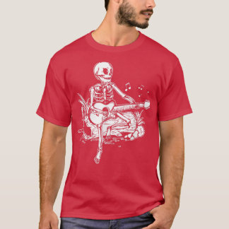 Camiseta Skeleton Head Tocando Rock Acústico Em Seu Violão