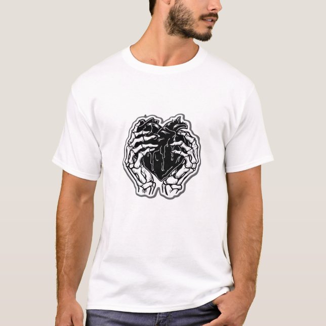 Camiseta Skeleton Heart Mãos Engraçadas (Frente)
