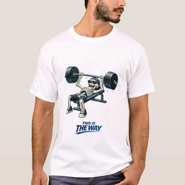Camiseta Skeleton Heavy Bench Press Funny Fitness Design (Frente)