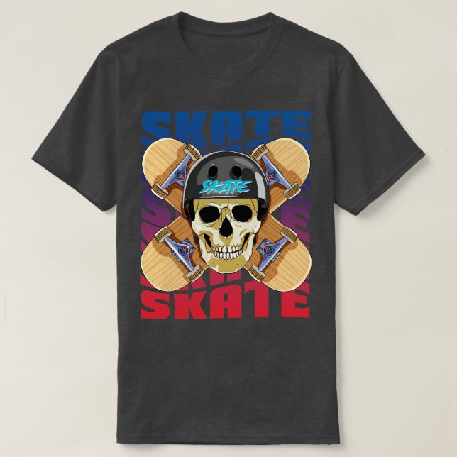 Camiseta Skeleton Helmet Skateboarder Skateboard Decks (Frente do Design)