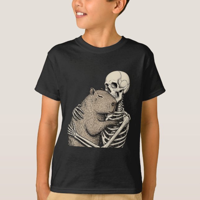 Camiseta Skeleton Hugging Capybara Halloween Capy Lover Spo (Frente)