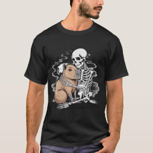 Camiseta Skeleton Hugging Capybara Halloween T-Shirt - Cute