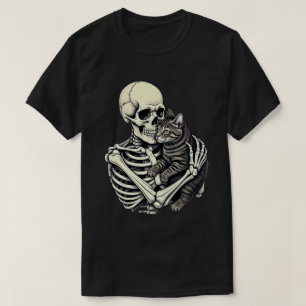 Camiseta Skeleton Hugging Cat Dia de as Bruxas engraçado Lo