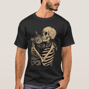 Camiseta Skeleton Hugging Cat Halloween Cat Lover Cat Mãe D