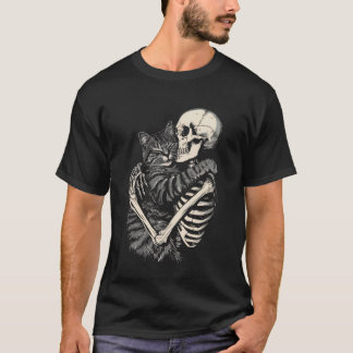 Camiseta Skeleton Hugging Cat Halloween Cat Lover Cat Mãe D