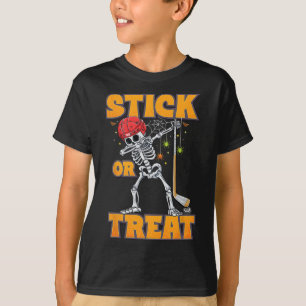 Camiseta Skeleton Ice Hockey Player Fumaça Halloween Boys