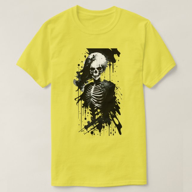 Camiseta Skeleton Ink Splatter Halloween (Frente do Design)
