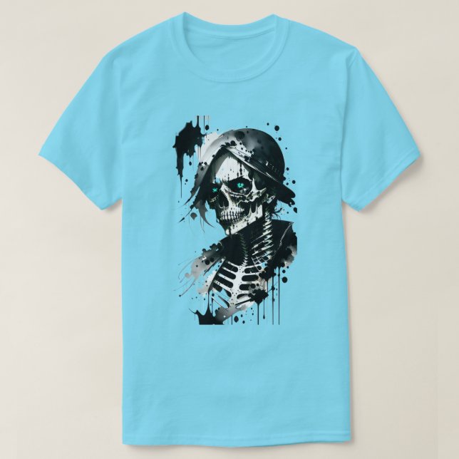 Camiseta Skeleton Ink Splatter Halloween (Frente do Design)