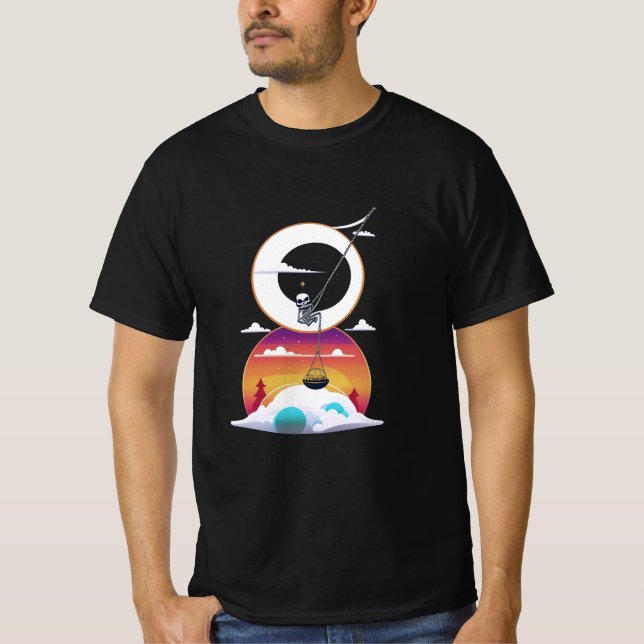 Camiseta Skeleton is swinging on a moon (Frente)