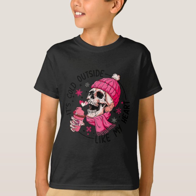 Camiseta Skeleton It's Cold Outside Like My Heart Valentine (Frente)