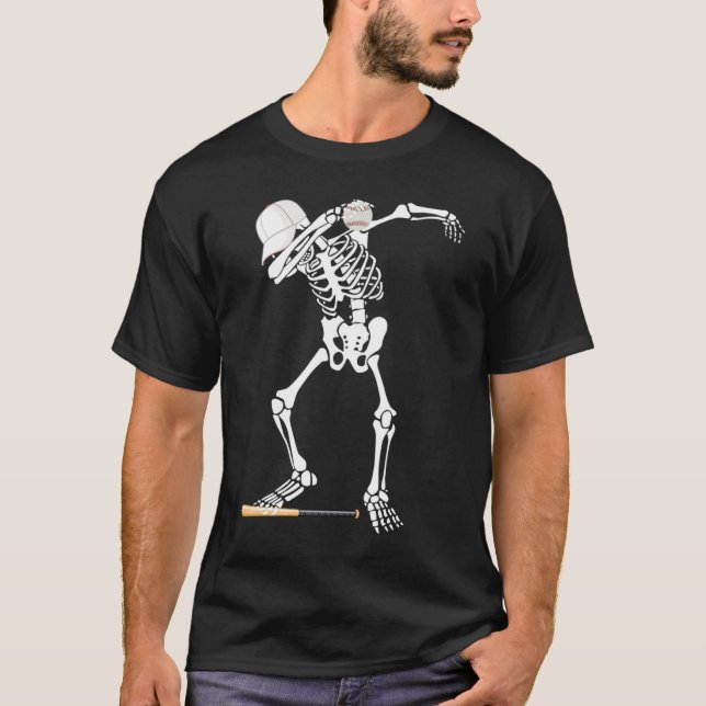 Camiseta Skeleton jogando beisebol com Dab Dance Hallowee (Frente)
