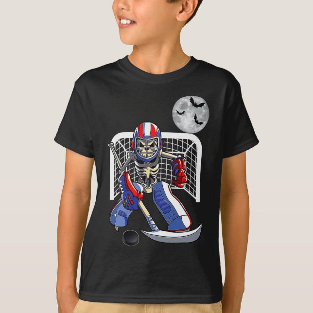 Camiseta Skeleton jogando hóquei no gelo Feliz Dia das Brux (Frente)