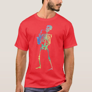 Camiseta Skeleton Jogando Saxofone Jazz Halloween Music Sp