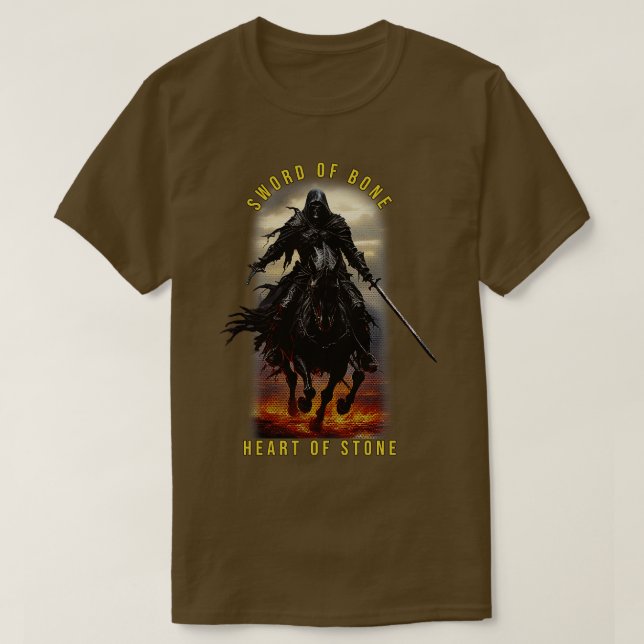 Camiseta Skeleton Knight Sword of Bone Heart of Stone (Frente do Design)