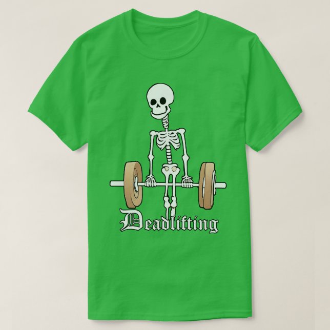 Camiseta Skeleton Levantando Pesos Engraçados (Frente do Design)