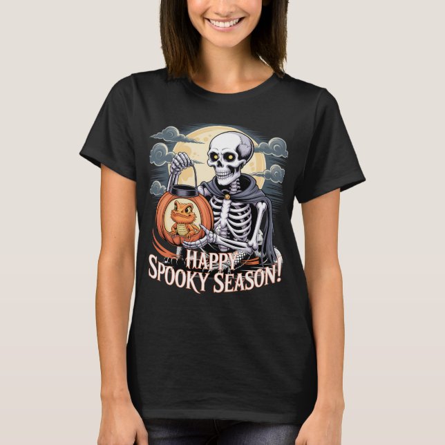 Camiseta Skeleton & Lizard Halloween Lanterna Arte (Frente)