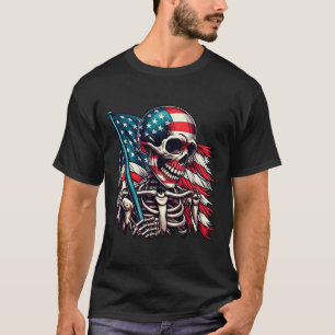 Camiseta Skeleton Man Tattered American Flag patriótico
