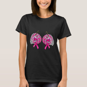 Camiseta Skeleton Mão Mão Mama Abóbora Cancer Mama Hallowee