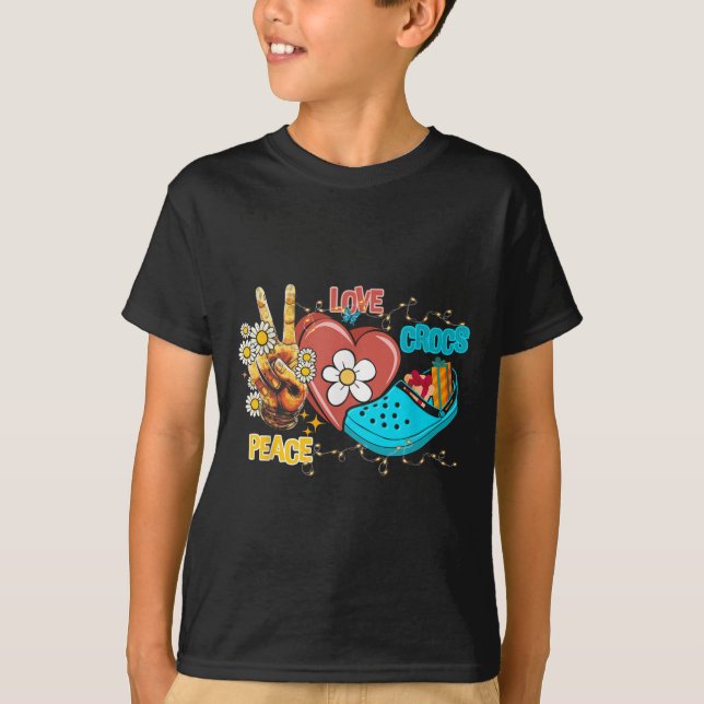Camiseta Skeleton Mão Paz Família Love Crocs Xmas Pajama (Frente)