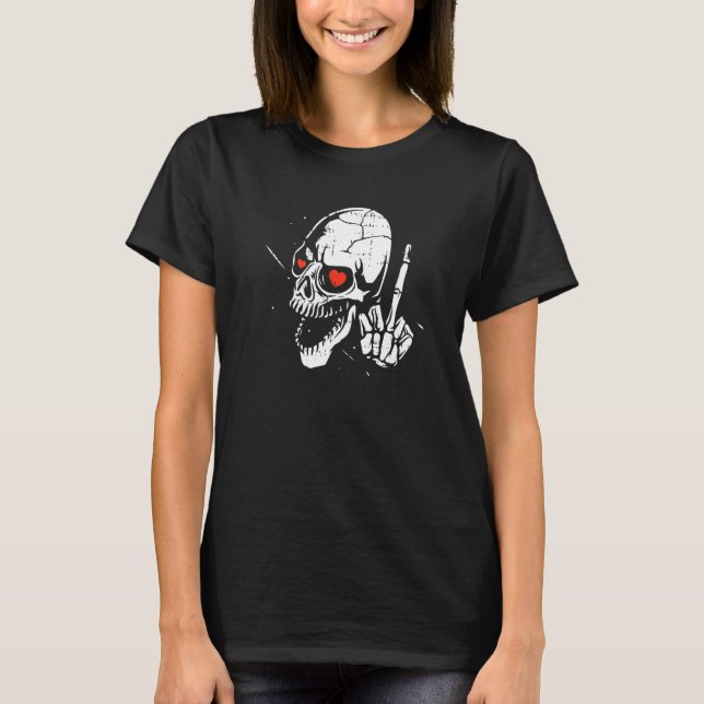 Camiseta Skeleton Middle Finger Heart Valentines Day Skull  (Frente)