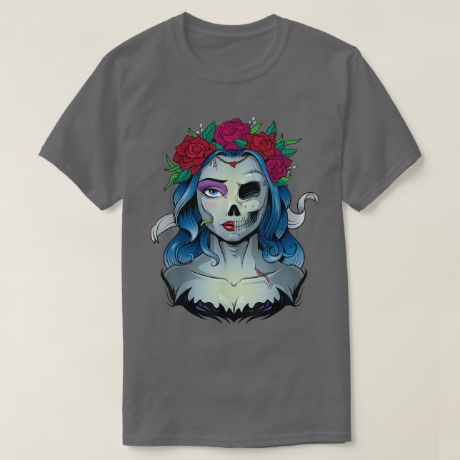 Camiseta Skeleton Morto Noiva Halloween Fumaça morta La Ca (Frente do Design)
