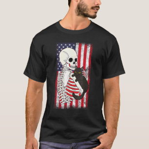 Camiseta Skeleton Patriótico Cat American Flag Usa 4º