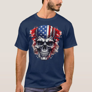 Camiseta Skeleton Patriótico USA 4 de julho Americano