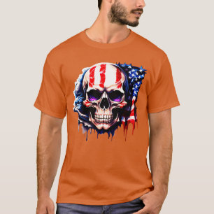 Camiseta Skeleton Patriótico USA 4 de julho Americano