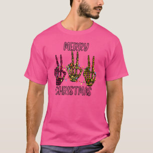 Camiseta Skeleton Peace Feliz Mão de Natal Leopard Buffal