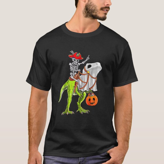 Camiseta Skeleton Pirate Skeleton Dinossaur Halloween (Frente)