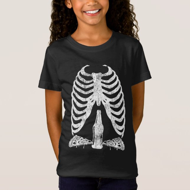 Camiseta Skeleton Pizza Beer X-Ray Halloween (Frente)