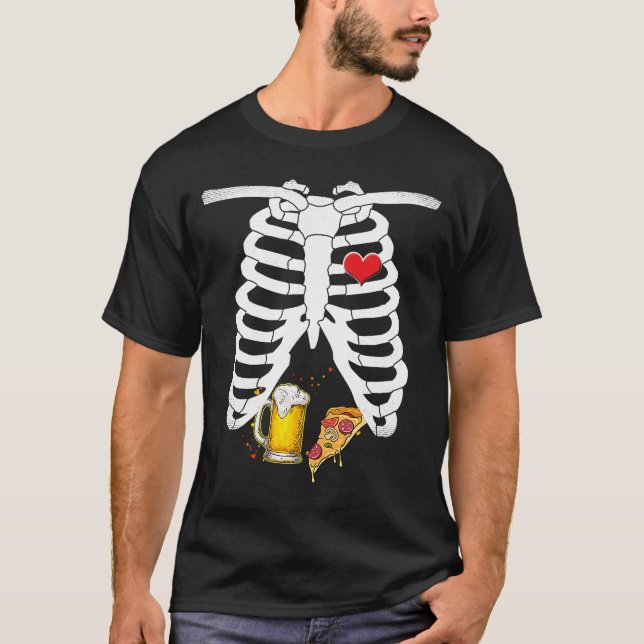 Camiseta Skeleton Pizza Beer Xray Halloween Em breve (Frente)