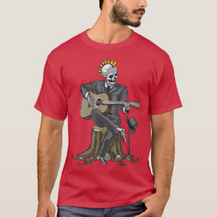 Camiseta Skeleton Play Guitar Cara Spooky Halloween Rock Ba