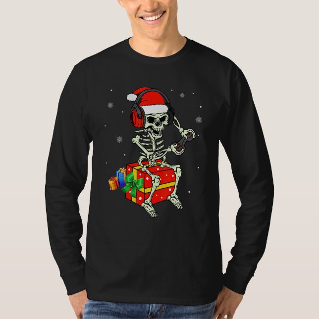 Camiseta Skeleton Playing Game Christmas Pajaman For Men Bo (Frente)