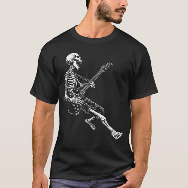 Camiseta Skeleton playing Guitar Rock And Roll Rock On men  (Frente)